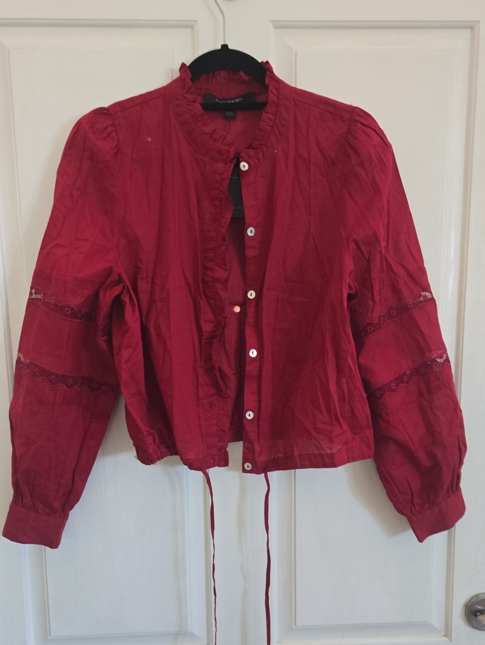 Marc New York Red Ruffled Button-Front Blouse